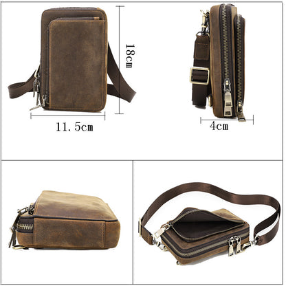 Casual Retro Crazy Horse Men's First Layer Cowhide Small One Shoulder Crossbody Phone Bag