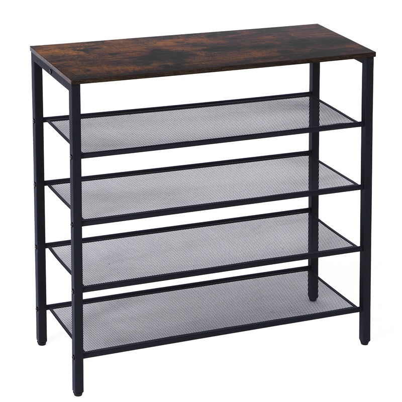 a shelf with a wood top
