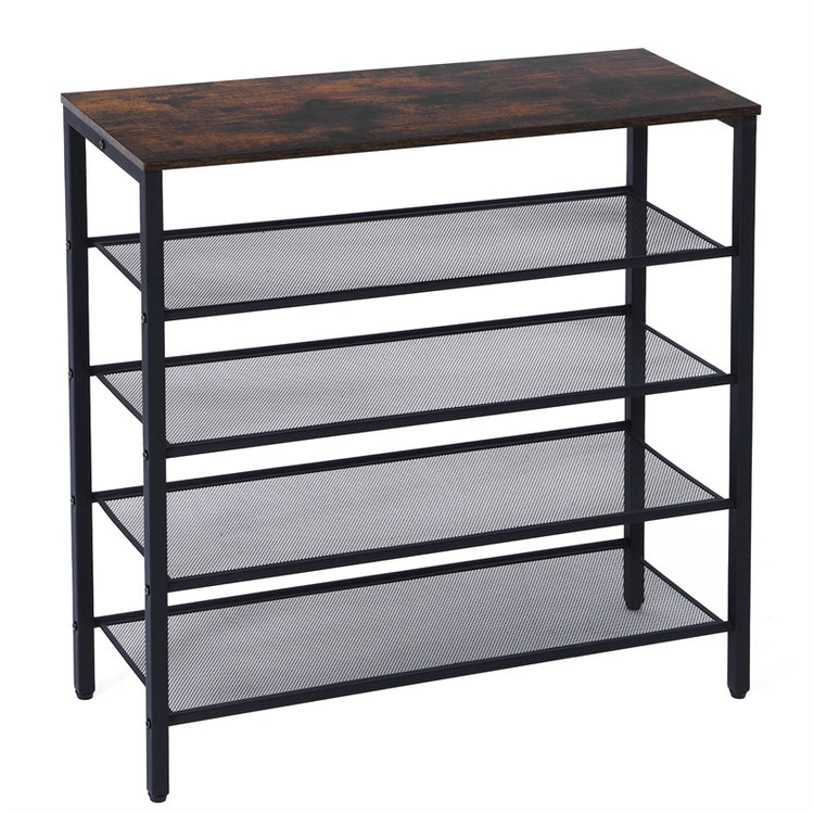 a shelf with a wood top