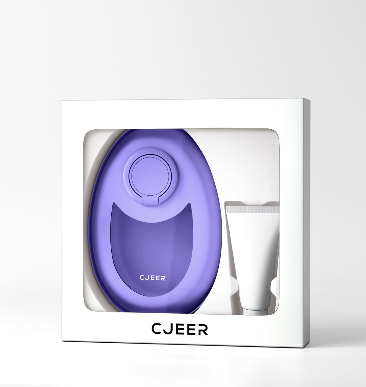 a purple oval object in a white box