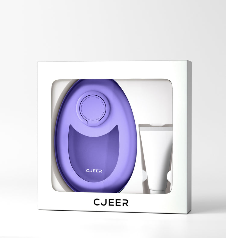 a purple oval object in a white box