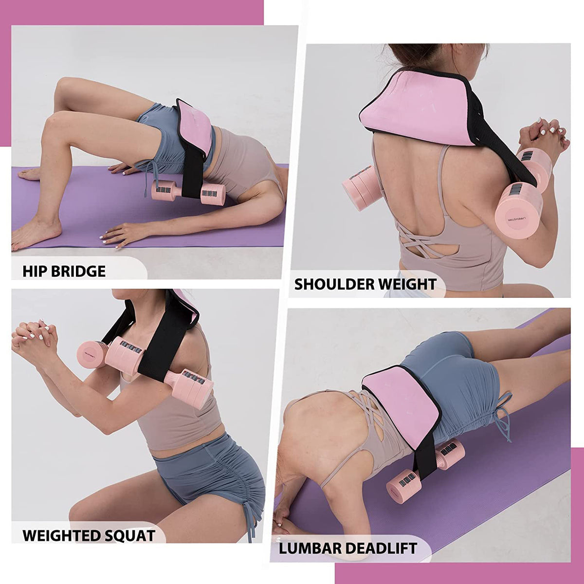 collage of a woman doing a back workout