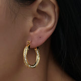 Gold-Tone Twisted Hoop Earrings with Zircon Accents