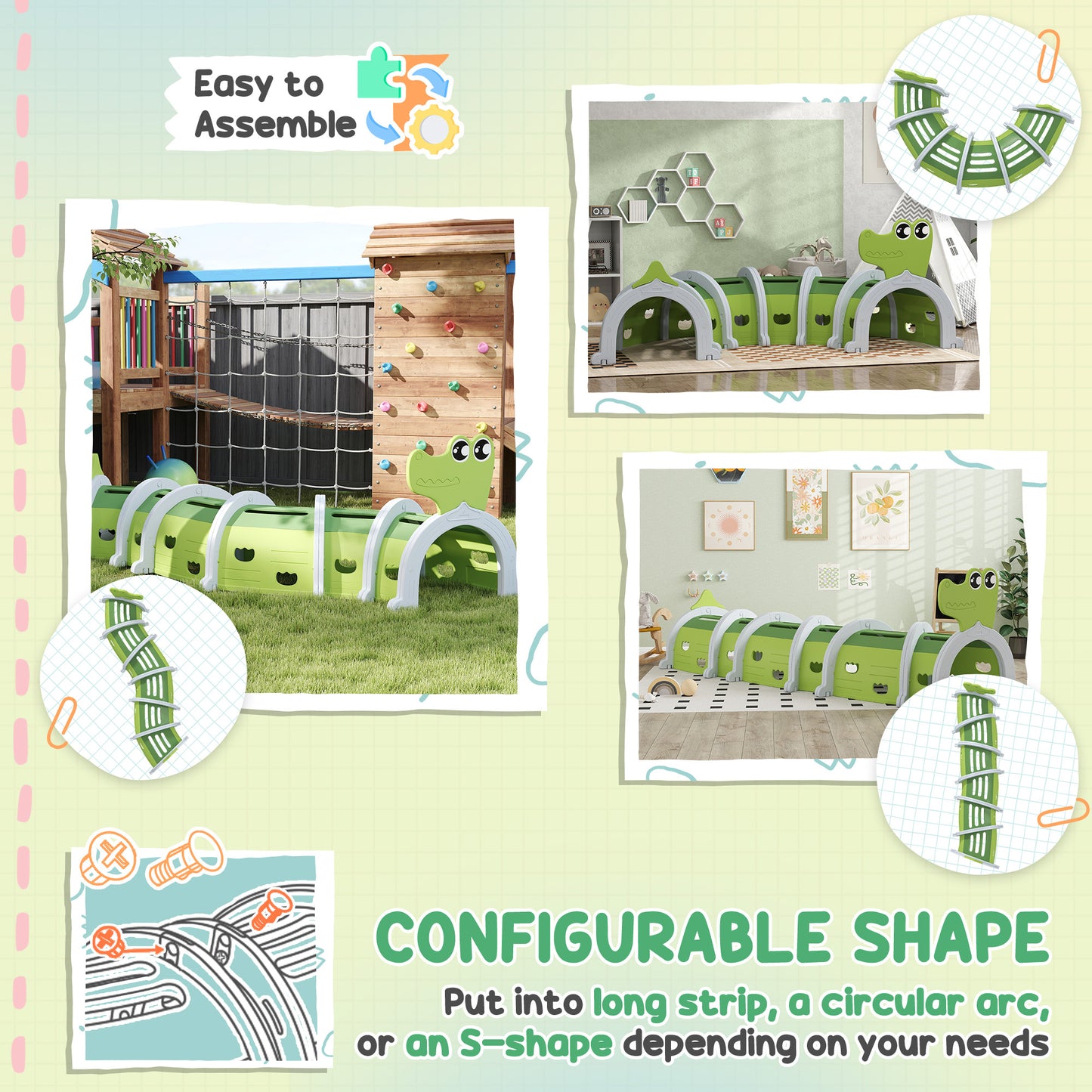 Crocodile Design Kids Play Tunnel for Kids to Crawl Through