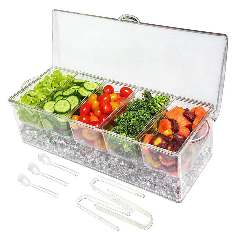 a plastic container with a container of vegetables and ice