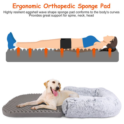 1Pc Large Foldable Human Size Dog Bed With Pillow Blanket Flurry Plush Napping Human-Sized Dog Bed Machine Washable Zipped Removable Cover For Pets Kids Adults Grey 71x45x10in