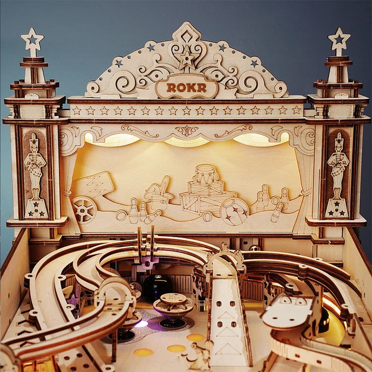 a wooden toy train set