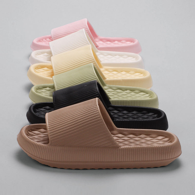 a row of colorful slippers