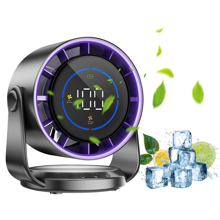 a digital clock with ice cubes and leaves