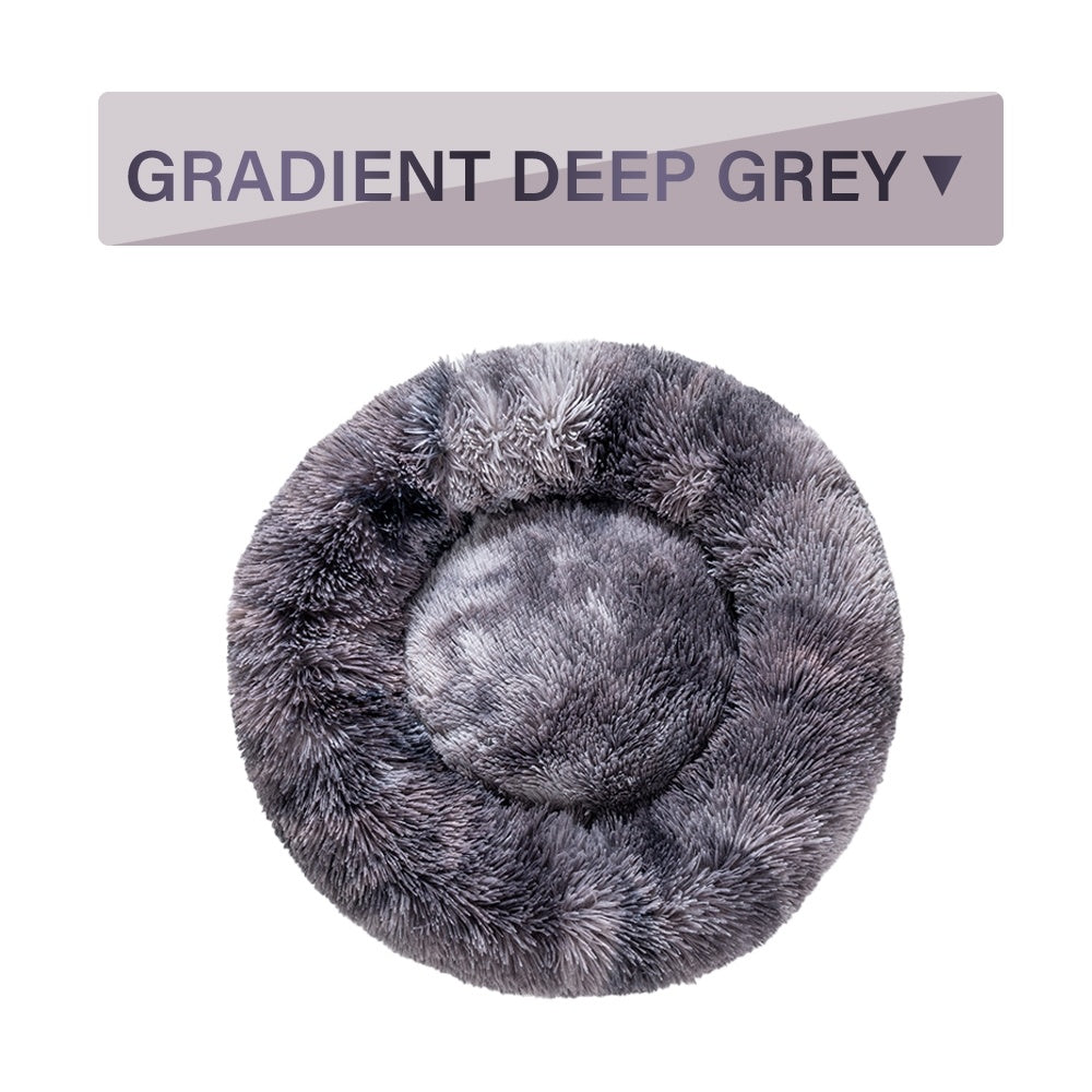 a round grey pillow with text overlay