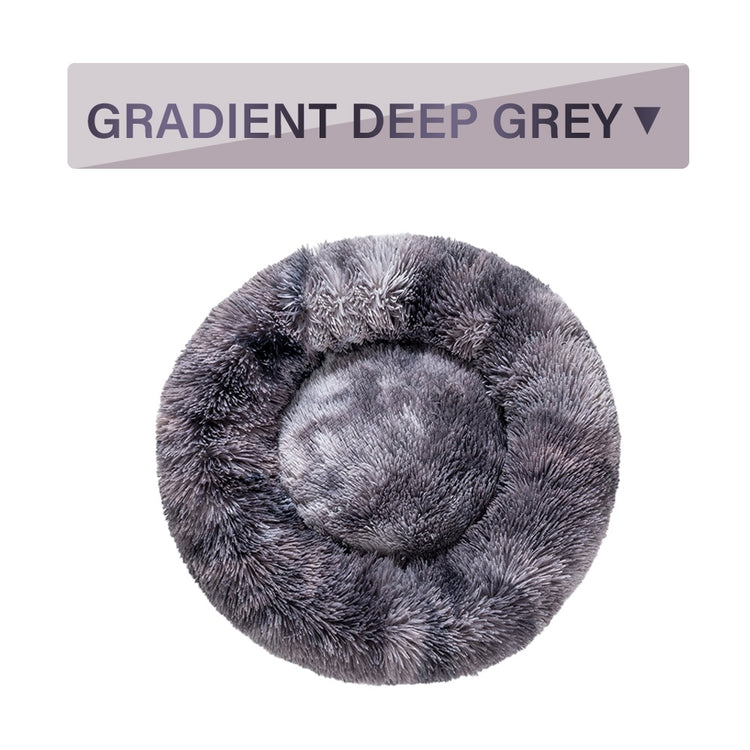 a round grey pillow with text overlay