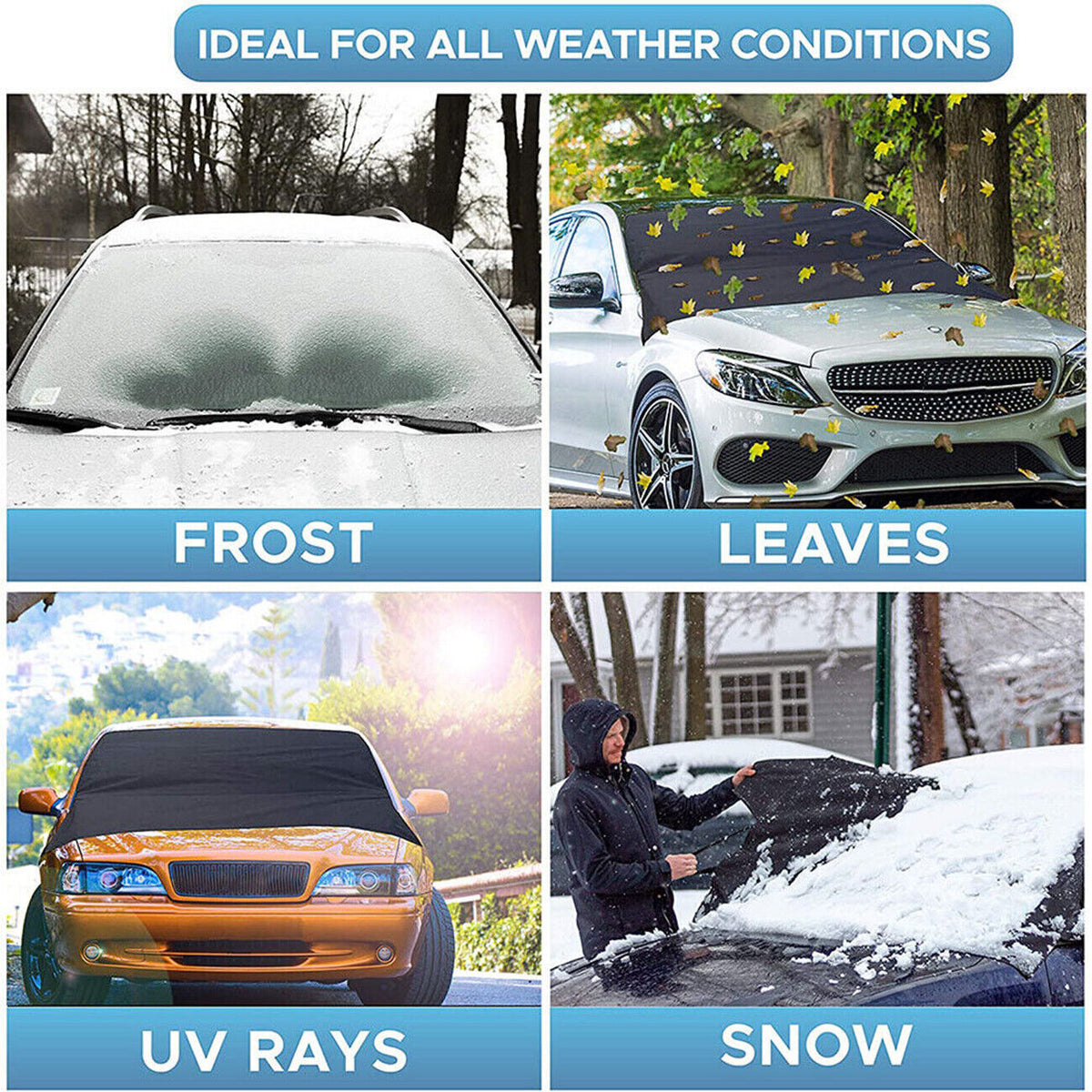 a collage of cars with snow covering