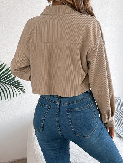 Casual Pocket Long Sleeve Corduroy Short Jacket Coat