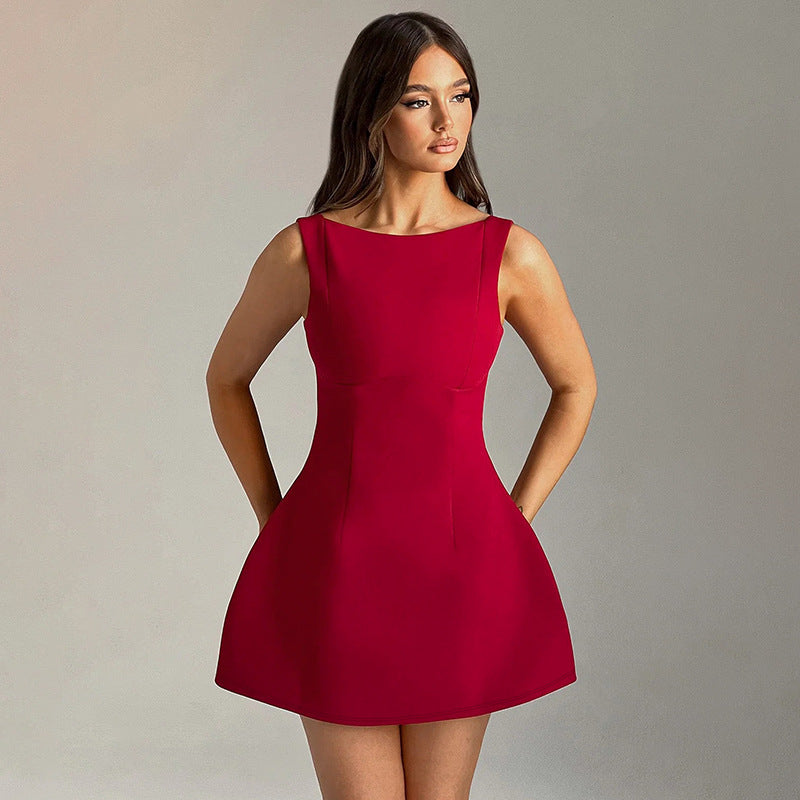 a woman in a red dress