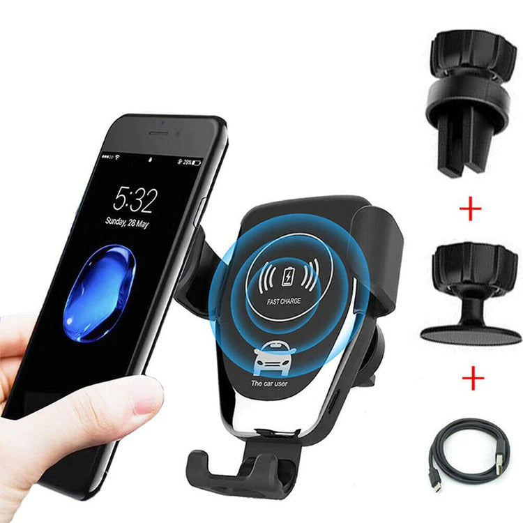 a hand holding a phone and a car charger