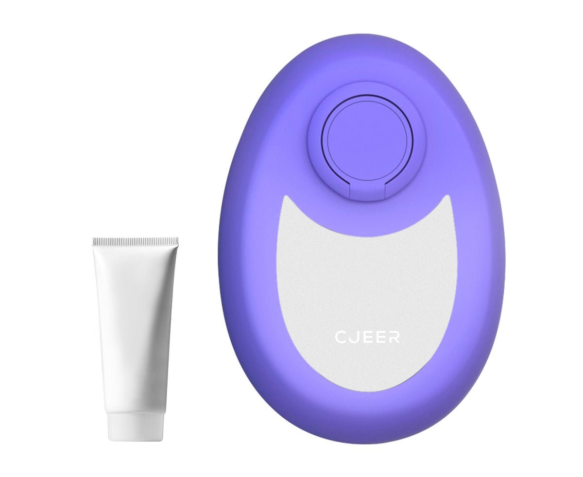 a purple oval object with a white label next to a white tube