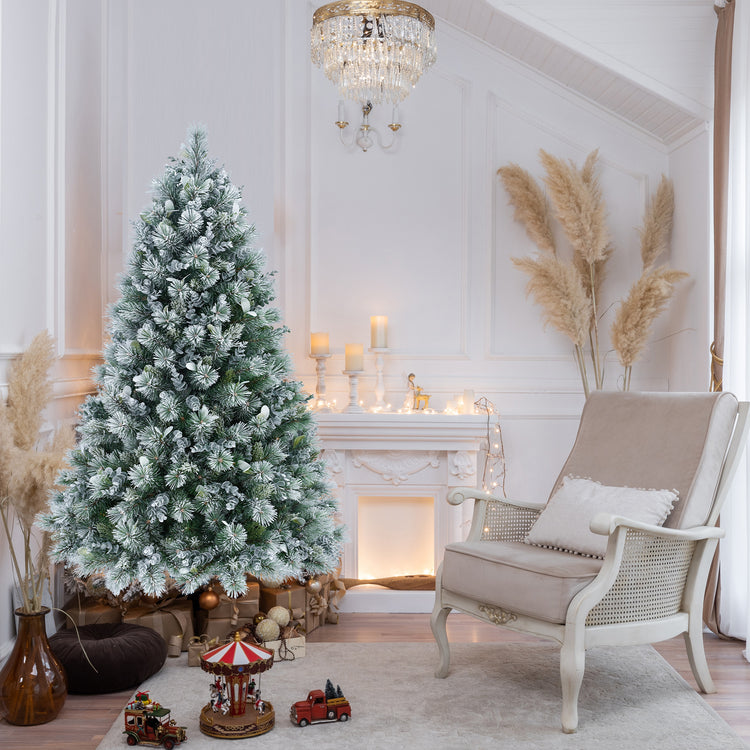 a christmas tree in a room