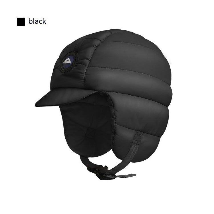 a black hat with a strap