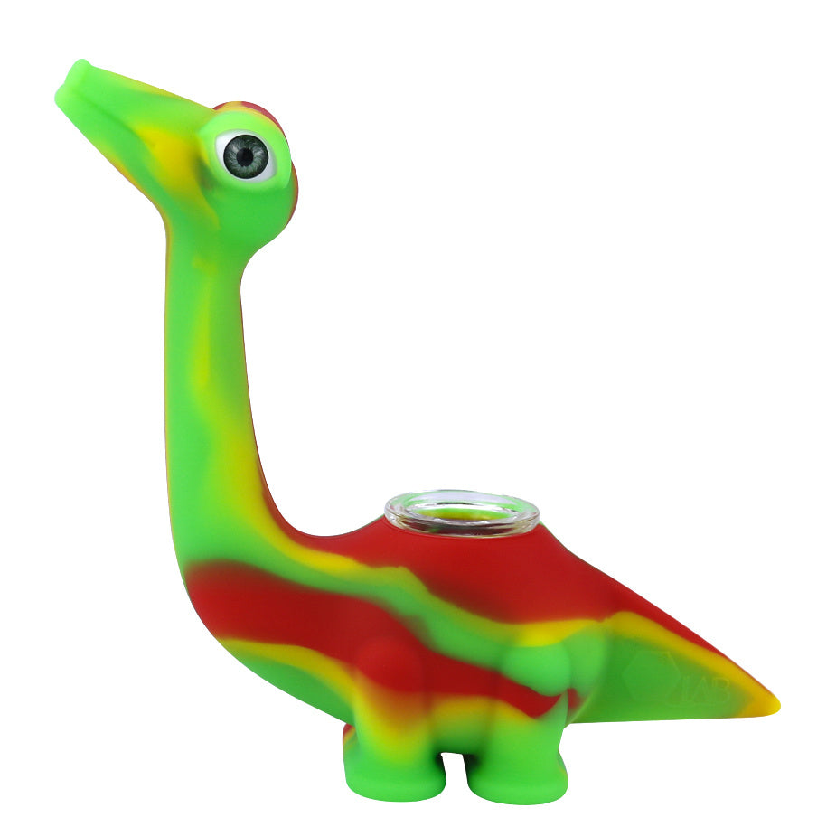 a green and red dinosaur figurine