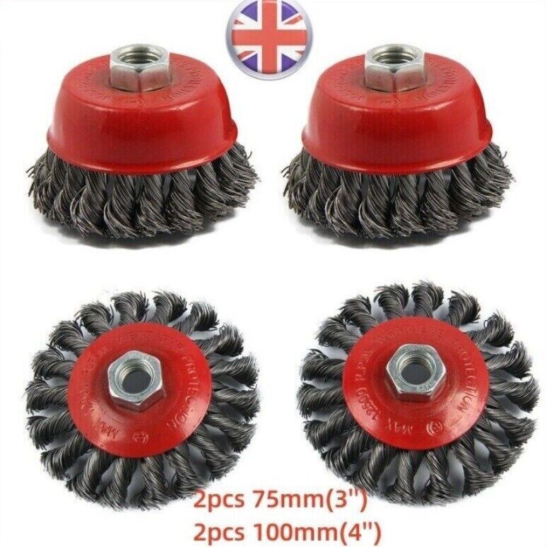 a set of metal brushes with red handles