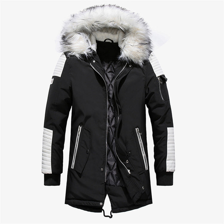 a black and white coat with a white lining
