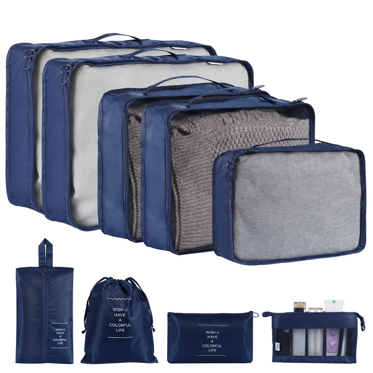 a group of blue bags