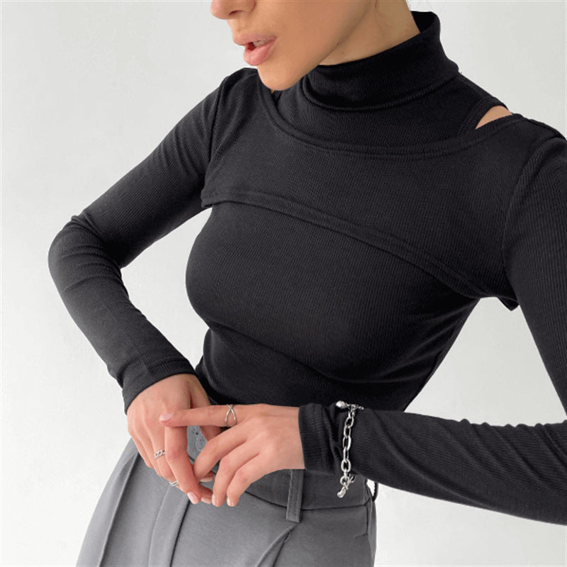 a woman in a black turtleneck
