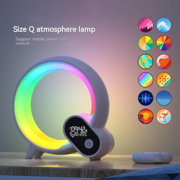 a colorful light on a table