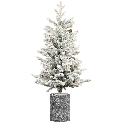 2FT 3FT 4.5FT 6.5FT Pre-lit Potted Flocked Christmas Tree, Snow Frosted Mini Tabletop Artificial Christmas Tree With LED Lights And PE & PVC Branch Tips For Front Door, Porch, Indoor And Outdoor
