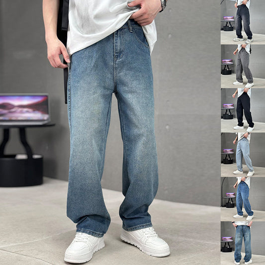 Fashion Pockets Jeans Men's Wide-leg Straight Trousers Versatile Casual Long Pants Streetwear Clothing
