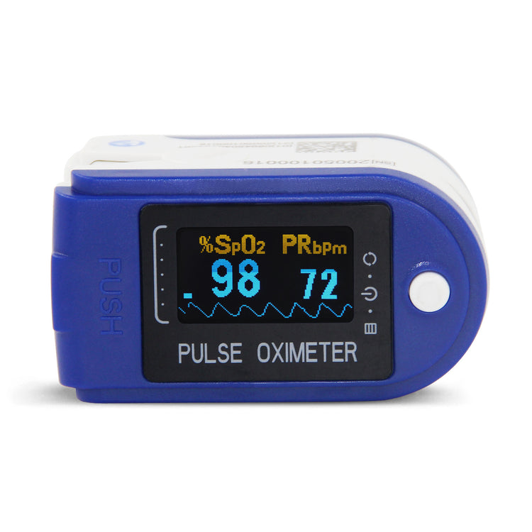 a blue and white pulse oximeter