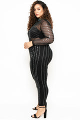 Women's Sheer Mesh Long-Sleeve Jumpsuit