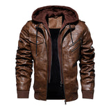Men Hooded Leather Jacket Thick Motorcycle Windproof Male Casual Winter PU Jacket