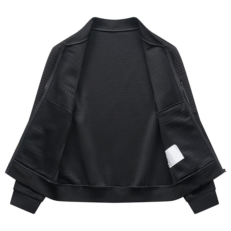 a black jacket with a white label