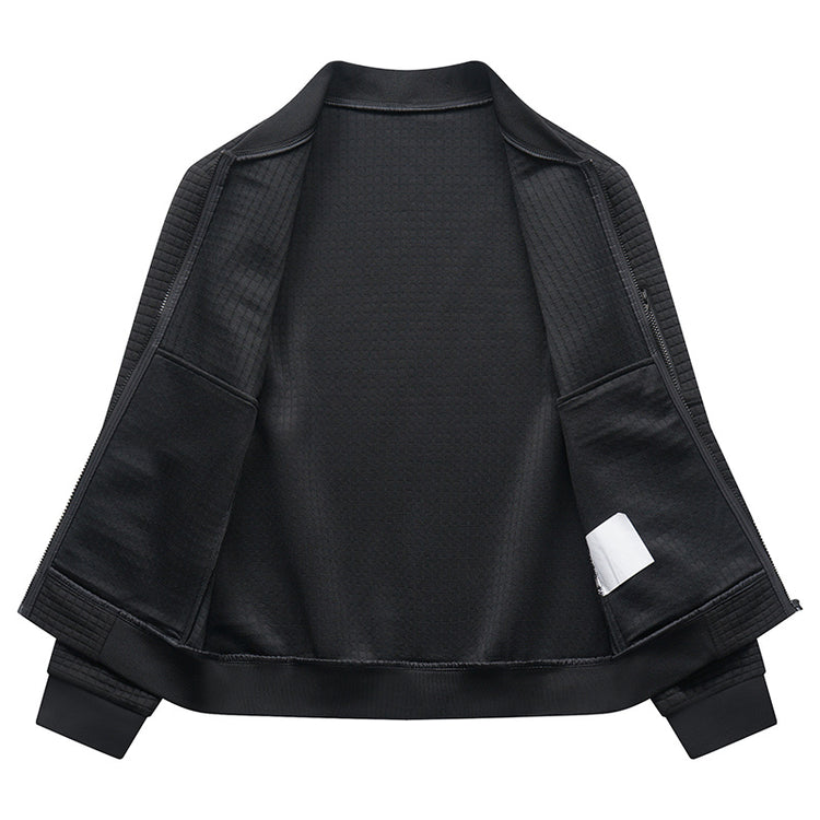 a black jacket with a white label