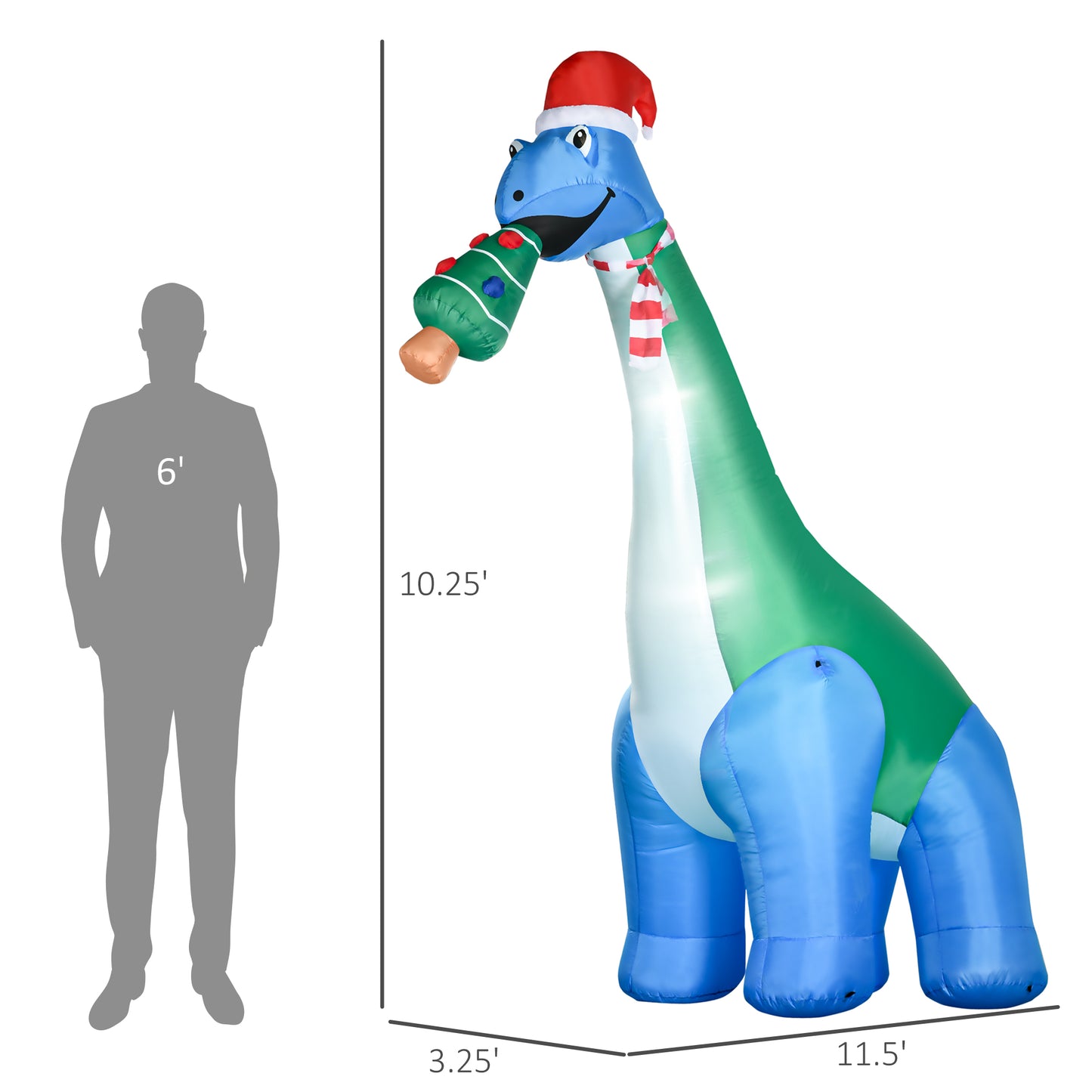 Long Christmas Inflatables Outdoor Decorations Dinosaur with Christmas Tree in Mouth