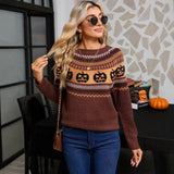 Women's Retro Pumpkin Embroidered Sweater