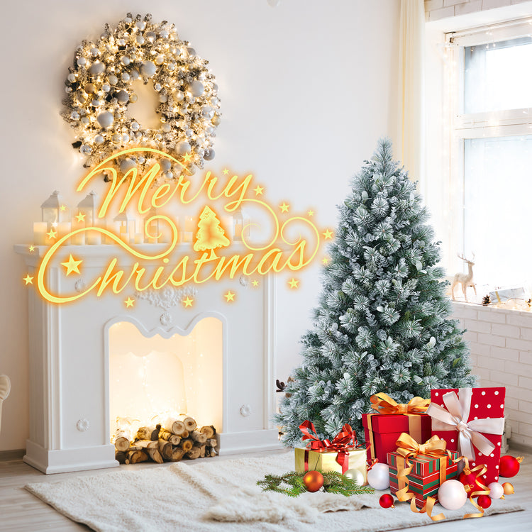 a christmas tree with presents and a fireplace