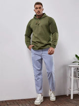 Men's Slim Fit Pullover Hoodie, Solid Color Long Sleeve