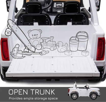 12V GMC Sierra HD Battery Kids Ride on Car with Remote Control, Bright Headlights, & Working Suspension, White