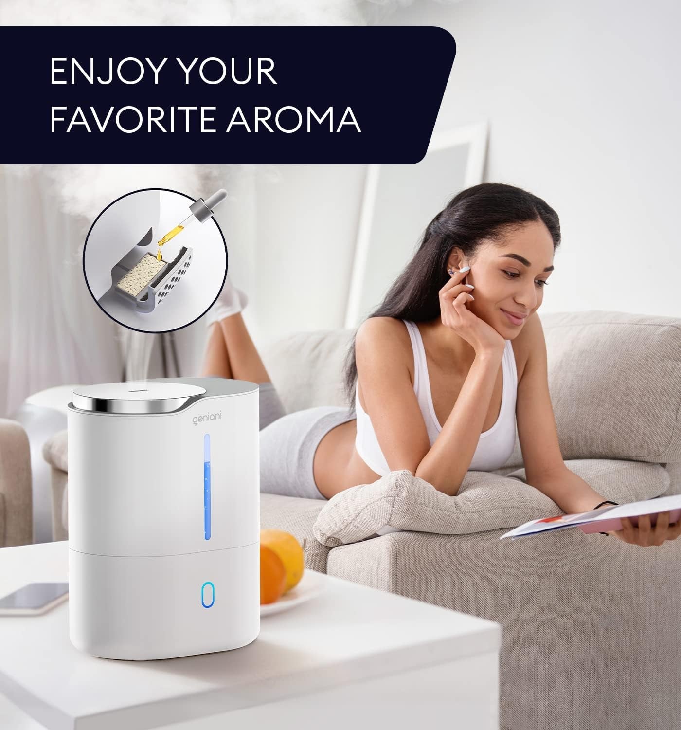 Top Fill Humidifier with Essential Oil Diffuser 4L for Home, Baby, Bedroom, Large Room & Indoor Plants, Cool Mist Ultrasonic Quiet Air Humidifiers, Automatic Humidity Control, Night Light