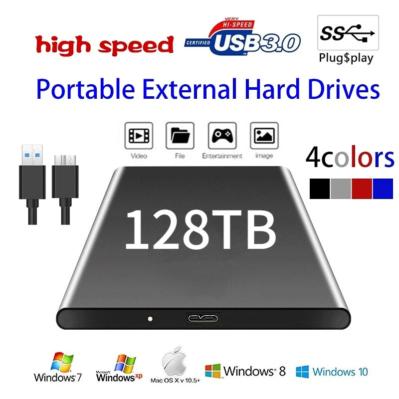 High Speed Portable External Hard Disk Mass Storage USB3.0 Interface 500GB 2TB 4TB 8TB 16TB Memory Metal Material Plug and Play