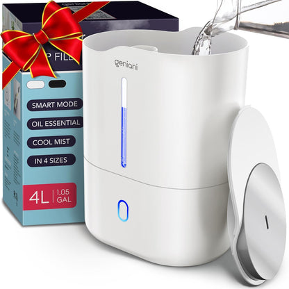 Top Fill Humidifier with Essential Oil Diffuser 4L for Home, Baby, Bedroom, Large Room & Indoor Plants, Cool Mist Ultrasonic Quiet Air Humidifiers, Automatic Humidity Control, Night Light