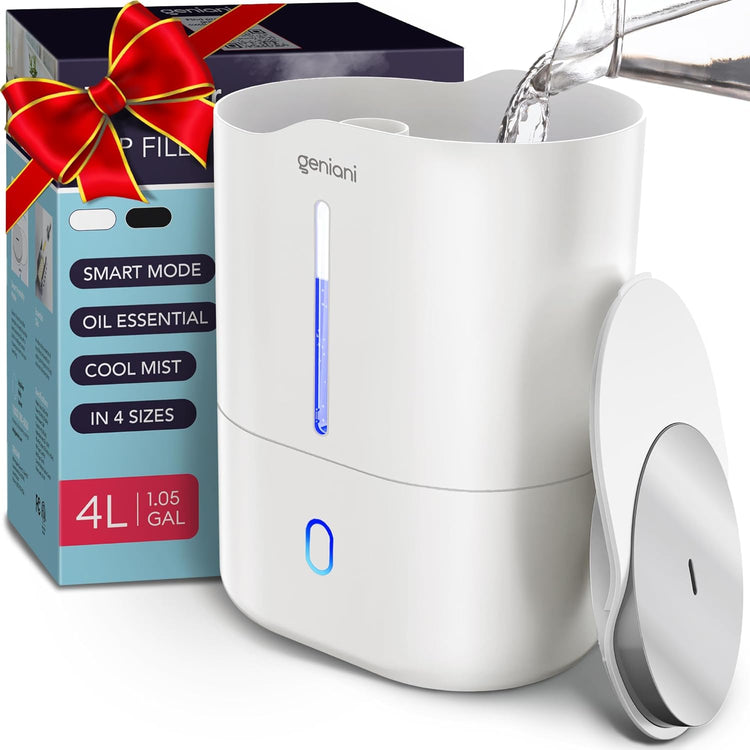 Top Fill Humidifier with Essential Oil Diffuser 4L for Home, Baby, Bedroom, Large Room & Indoor Plants, Cool Mist Ultrasonic Quiet Air Humidifiers, Automatic Humidity Control, Night Light