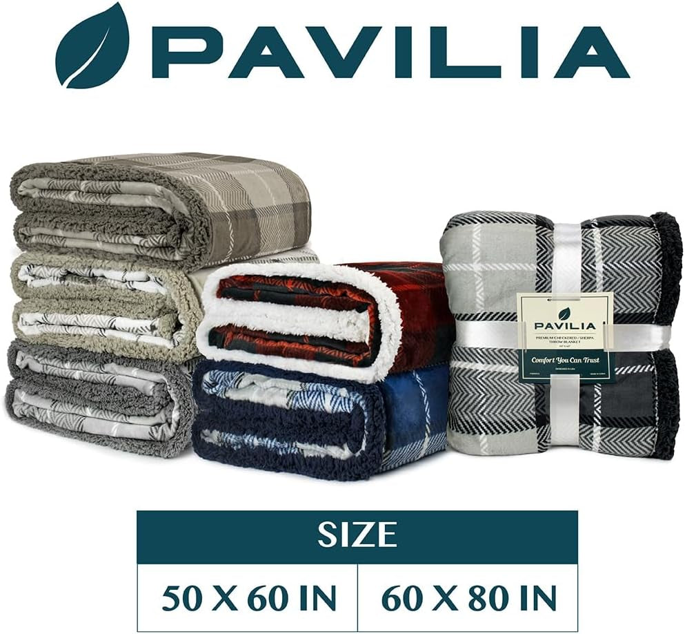 Dark Grey Plaid Sherpa Throw Blanket for Couch, Soft Plush Gray Flannel Blanket & Throws for Bed Sofa, Warm Cozy Winter Christmas Blanket, Reversible Fuzzy Decorative Fleece Gift Throw, 50X60