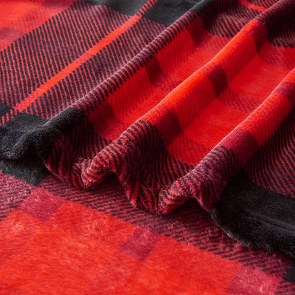 Flannel Fleece Throw Blanket 50 X 60 Inches, All Season Plaid Red Blanket for Bed, Couch, Car