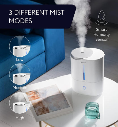 Top Fill Humidifier with Essential Oil Diffuser 4L for Home, Baby, Bedroom, Large Room & Indoor Plants, Cool Mist Ultrasonic Quiet Air Humidifiers, Automatic Humidity Control, Night Light
