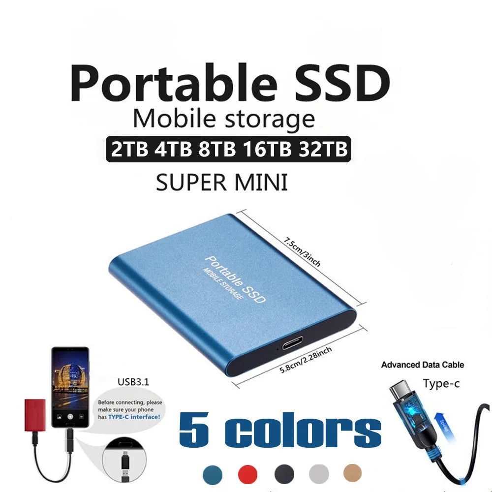 100% Original Black SSD 1TB 2TB TYPE-C USB 3.1 Portable SSD Sata 4TB 8TB Disco Duro Externo Pen Drive 16TB Usb Flash Hard Drive