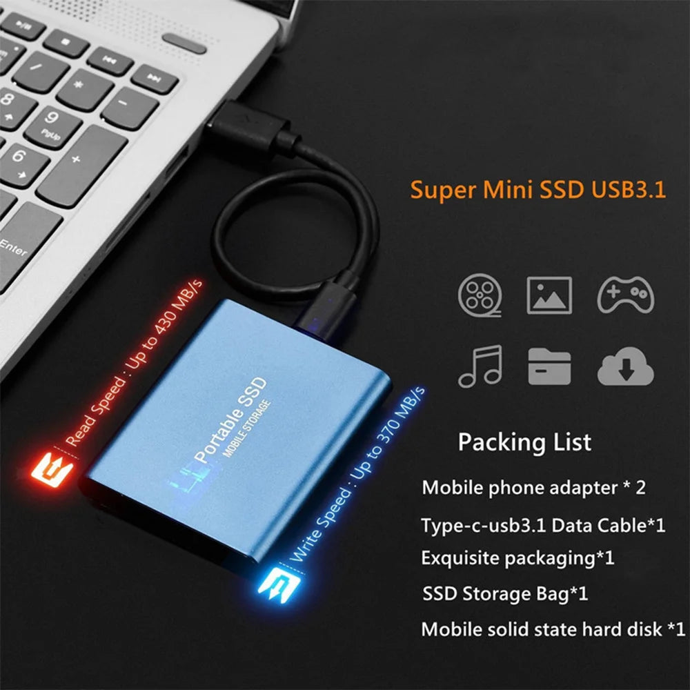 100% Original Black SSD 1TB 2TB TYPE-C USB 3.1 Portable SSD Sata 4TB 8TB Disco Duro Externo Pen Drive 16TB Usb Flash Hard Drive