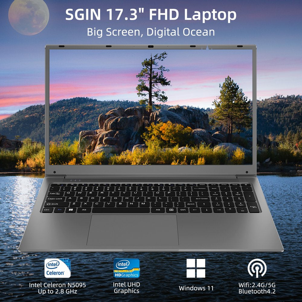 17.3 Inch Windows 11 Laptop 24GB DDR4 1024GB SSD Laptops Computer with Intel Celeron N5095A FHD 1920X1080 Dual Band Wifi, Bluetooth 4.2, Gray